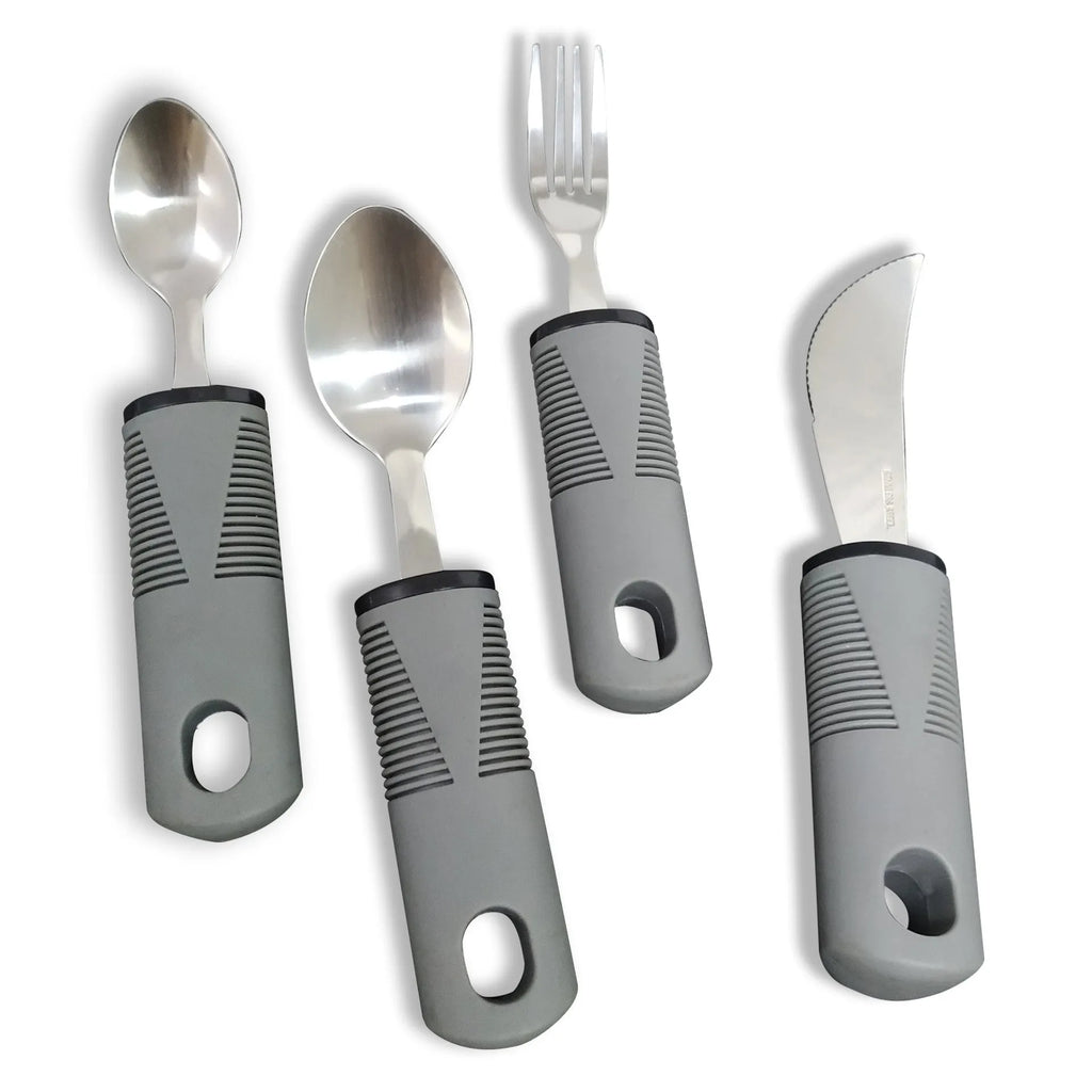 Stainless steel adaptive cutlery set with rubber handle anti-slip grip and spoon