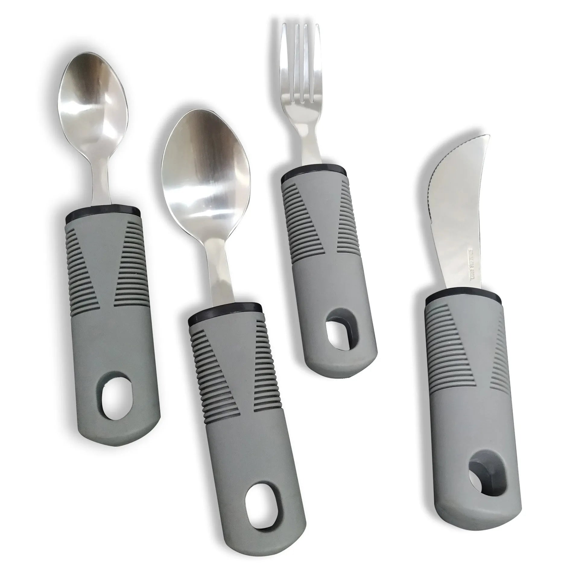 Stainless steel adaptive cutlery set with rubber handle anti-slip grip and spoon
