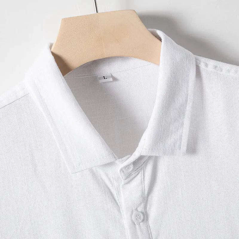 Men's linen blend T-shirt with lapel collar in loose fit available in three colours