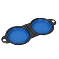 Silicone folding double pet bowl set in various colours showing unfolded feeding position