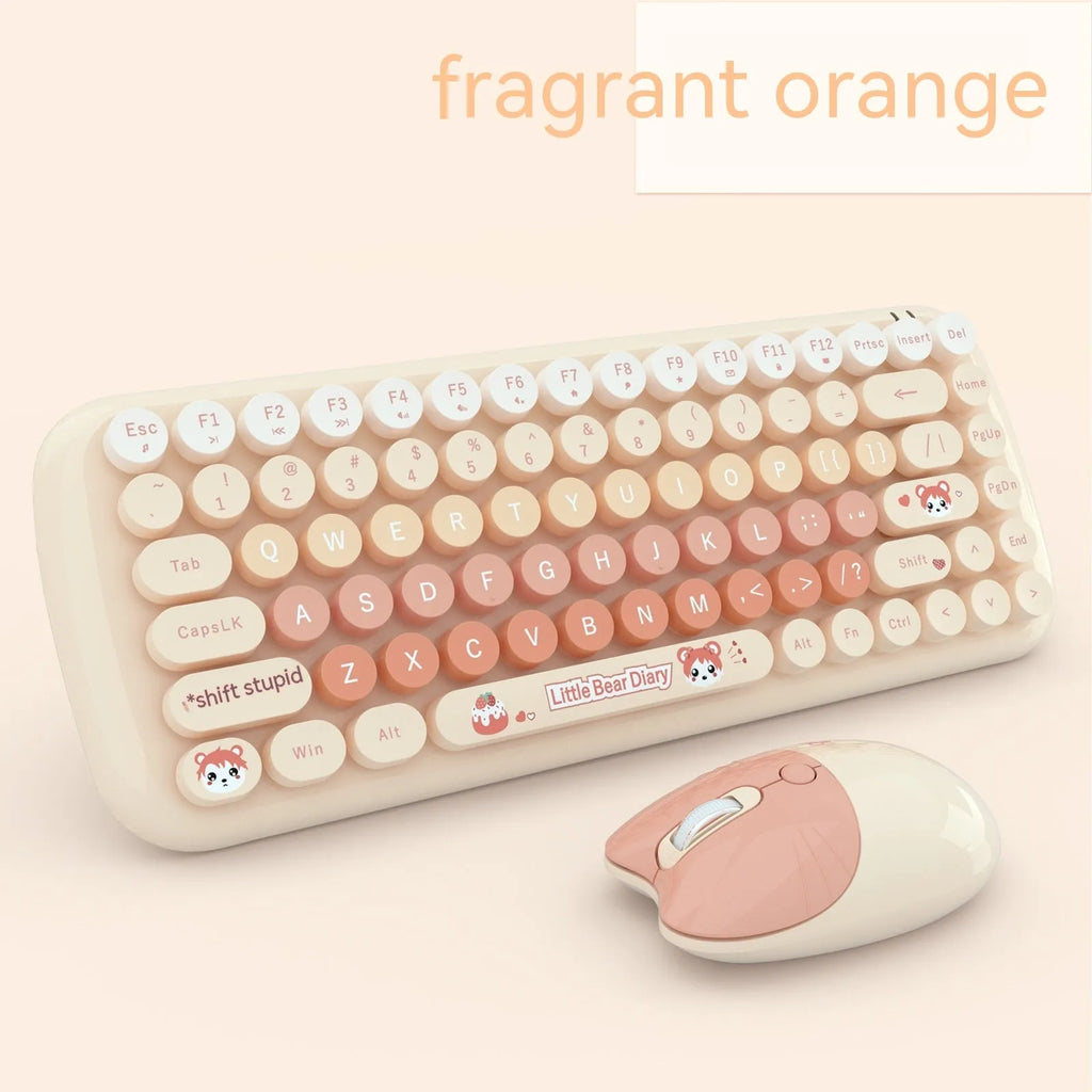 Candy pink cartoon-themed compact wireless keyboard and mouse set with USB receiver