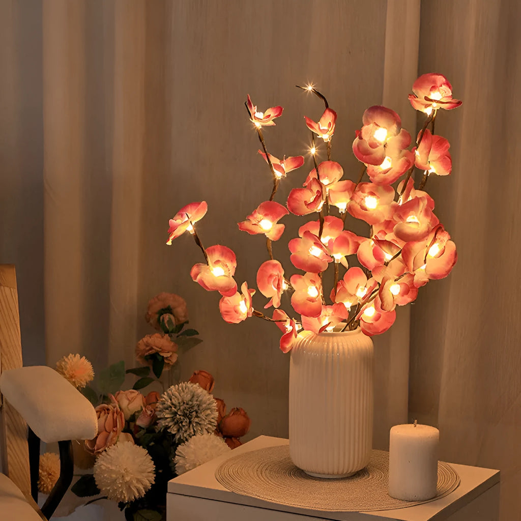 65cm pink LED phalaenopsis branch decorative light with fabric and plastic construction