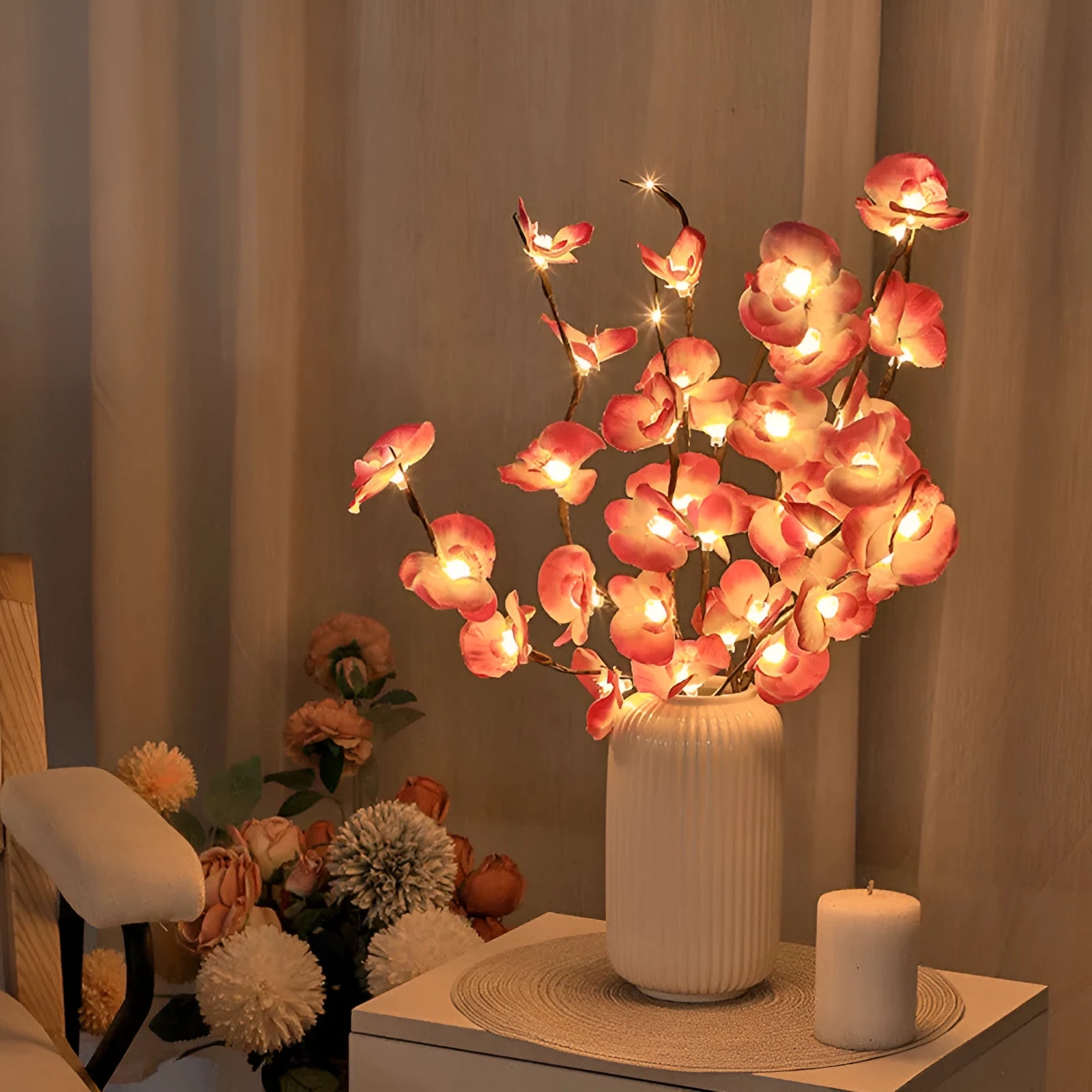 65cm pink LED phalaenopsis branch decorative light with fabric and plastic construction