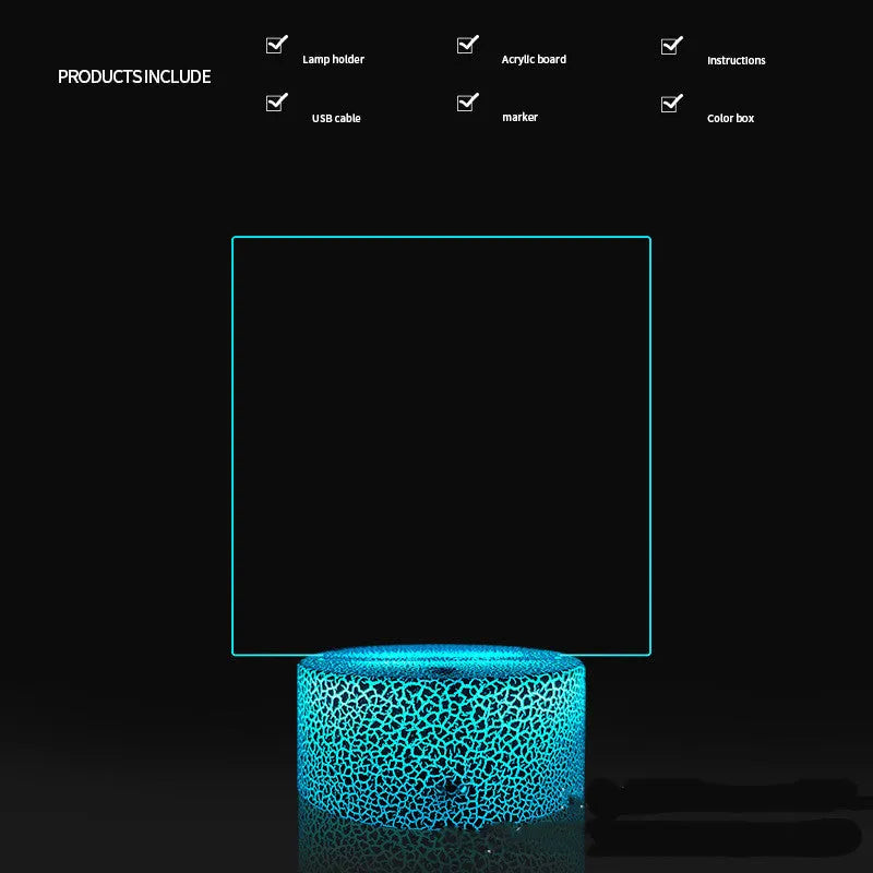 3D acrylic message board light with coloured illumination and handwritten text on surface