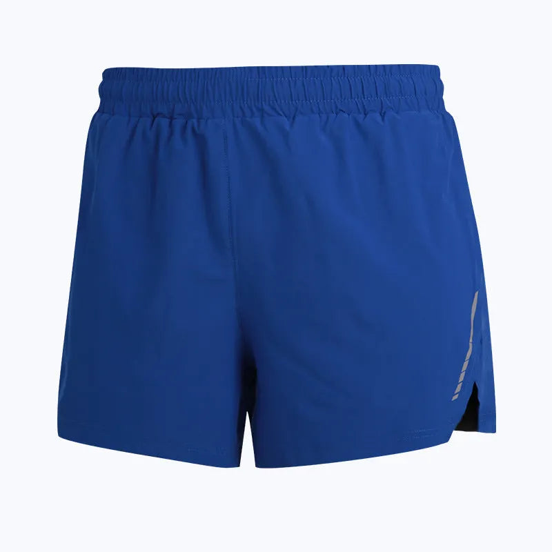 Men's grey straight-leg quick-dry running shorts for marathon training.