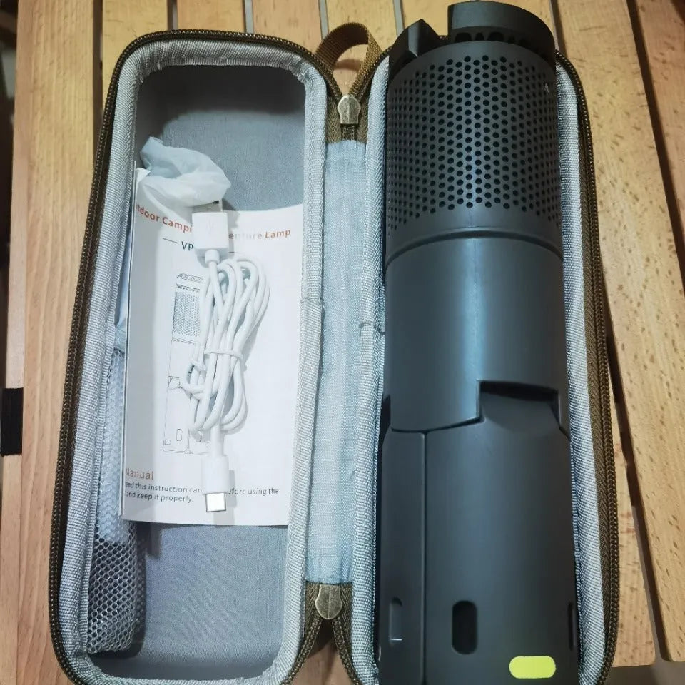 Portable LED camping lantern in creamy white or dark grey with battery power and button switch