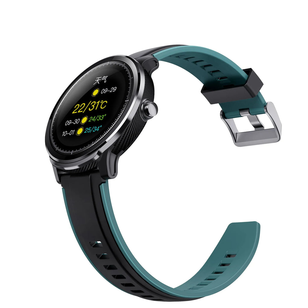 Kospet PROBE 1.3-inch touch screen smart watch with square case and silicone wristband in green or red