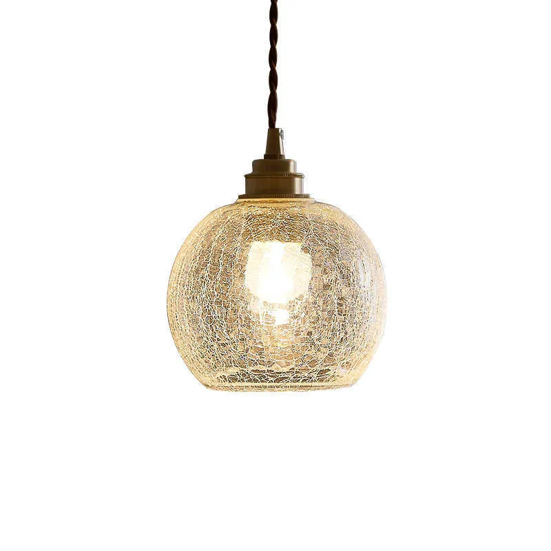 Retro brass-colour copper chandelier with glass lampshade, 17.5cm wide ceiling light