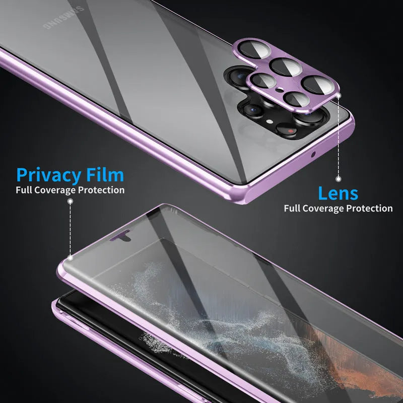 Magnetic mirror phone case with peep-proof screen for Samsung Galaxy S24 Ultra in multiple colours