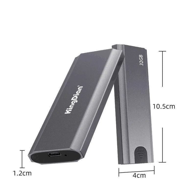 Grey mobile SSD portable hard drive with USB 3.0 interface for direct phone connection