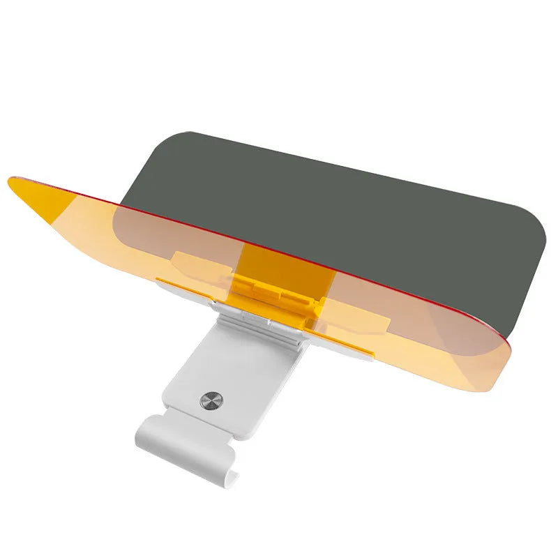 Dual-function anti-high beam goggles and car sun visor with telescopic arms for universal fitting.