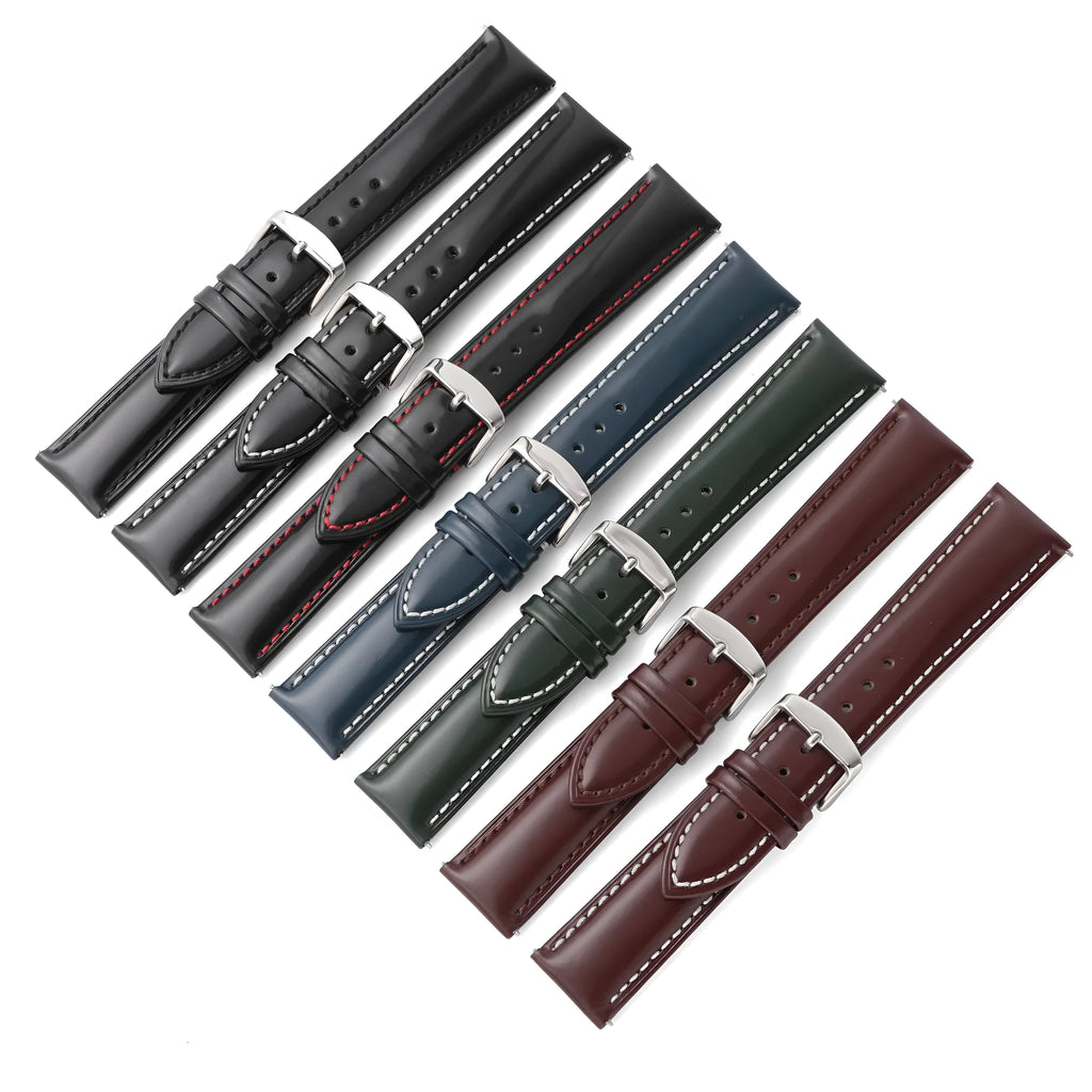 Quick release leather watch strap bright cowhide band in multiple colours and widths from 18mm to 22mm