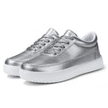 Women's leather lace-up casual flat shoes in white, silver, or gold colour