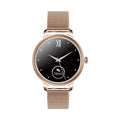 AK38 ladies smart watch with metallic stainless steel strap and 1.09-inch colour screen.