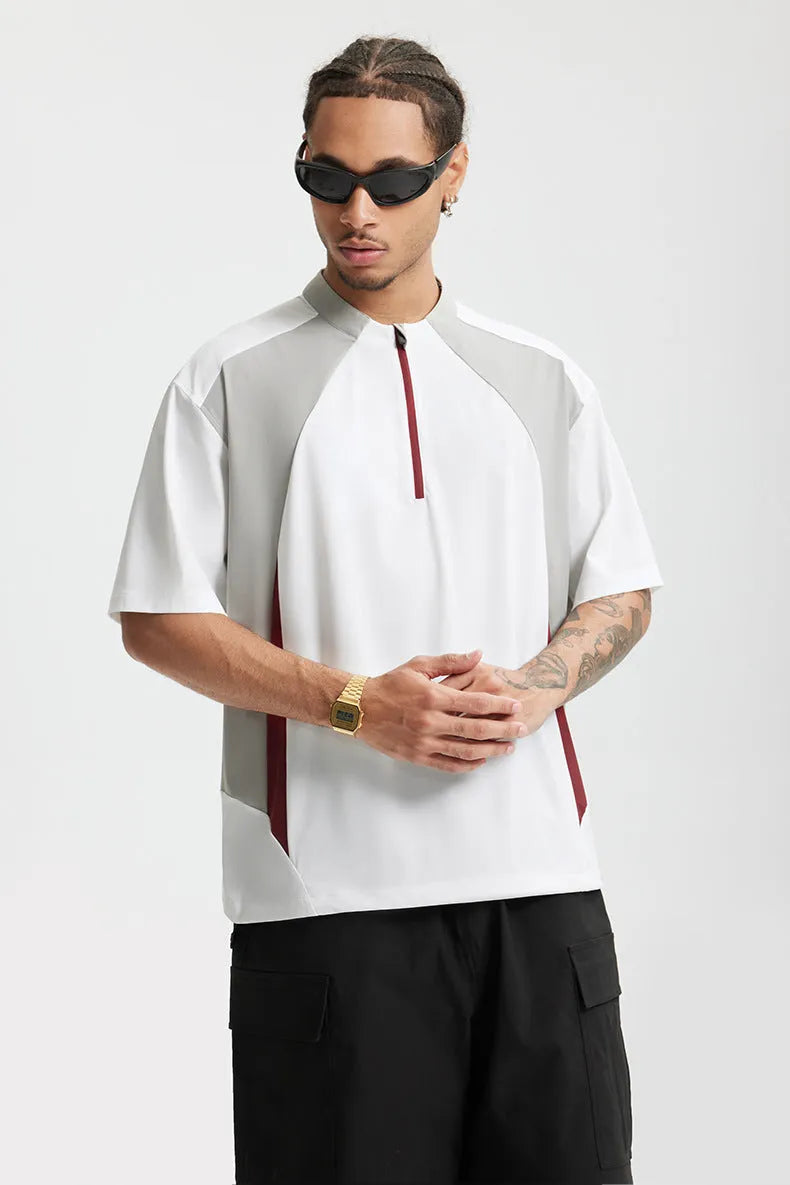 Men's lightweight polyester casual top in black and beige colour options with long and short sleeve variations