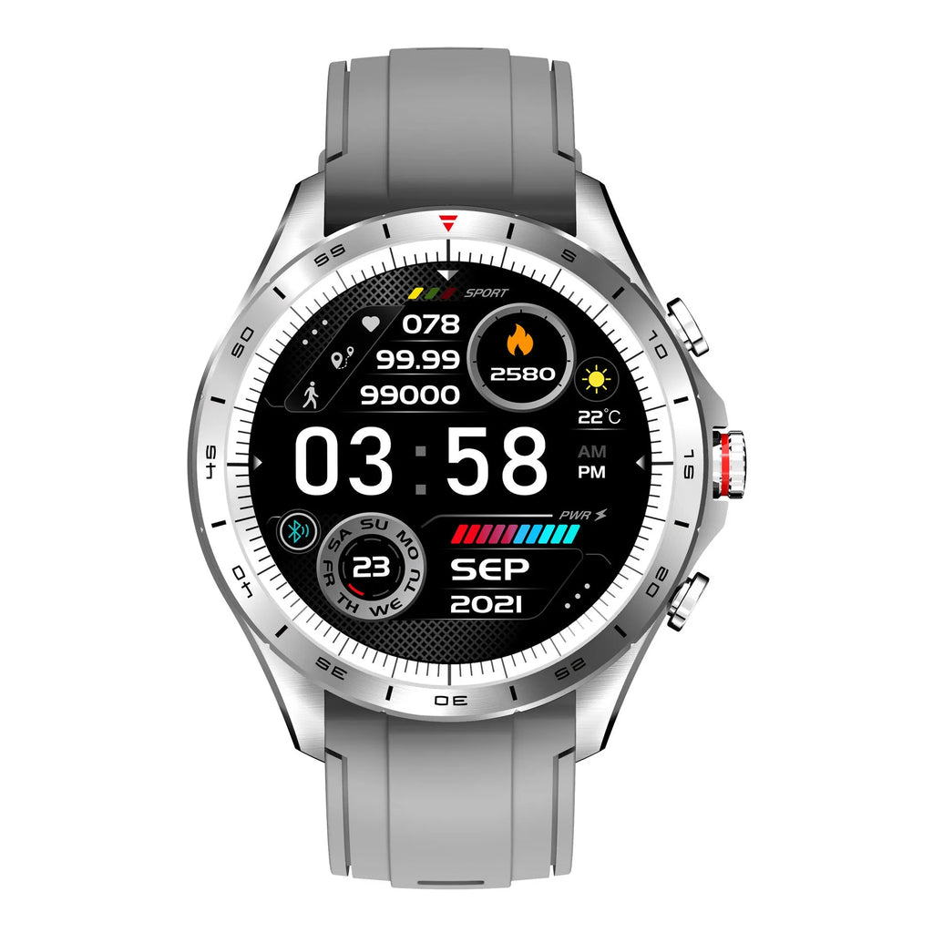 Men's black smart bracelet watch with zinc alloy screen and silicone wristband.