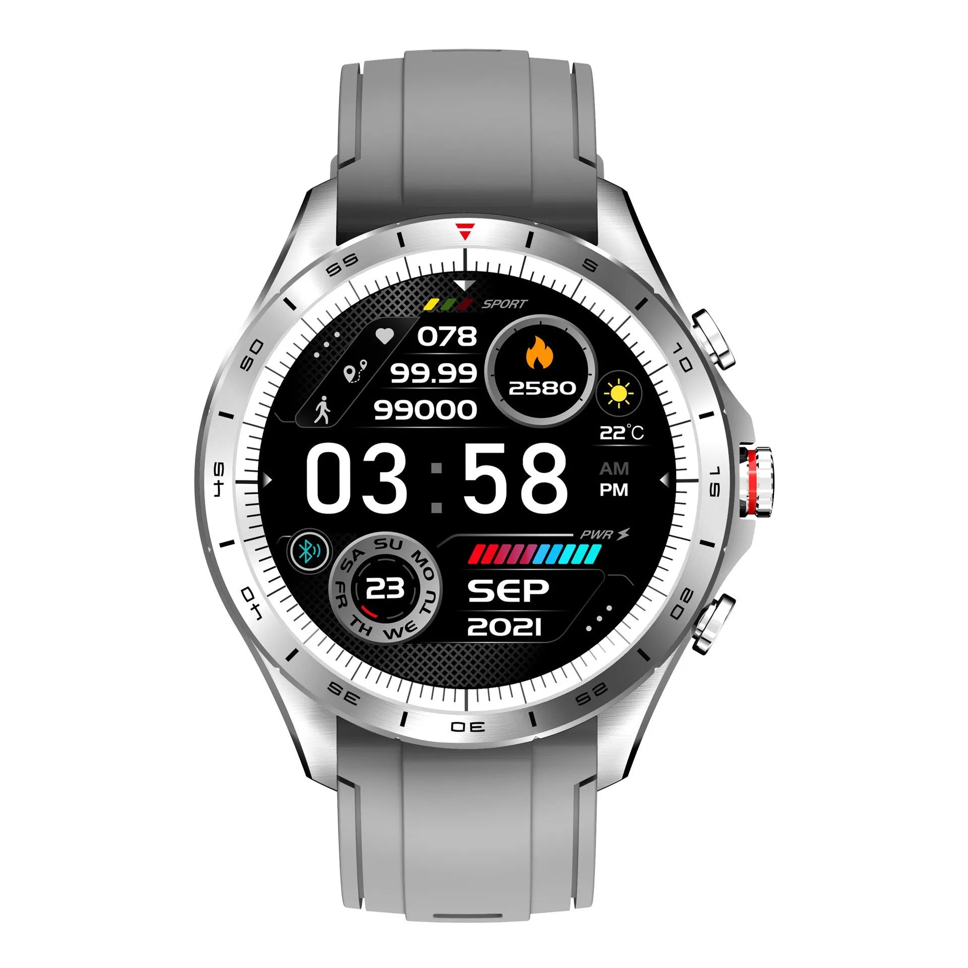 Men's black smart bracelet watch with zinc alloy screen and silicone wristband.