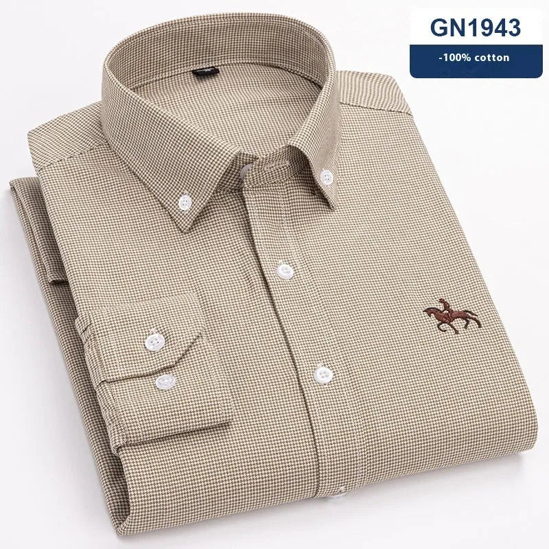 Men's pure cotton Oxford casual shirt showing colour options 1926, 1939, 1942, 1943 with size range 38-46
