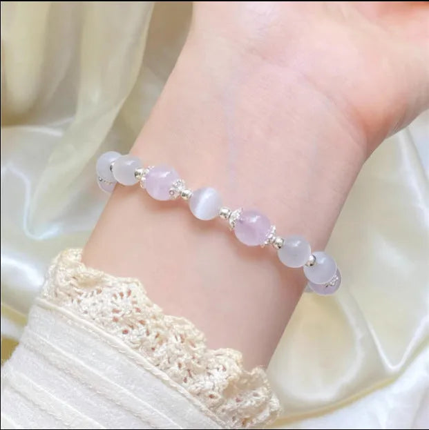 Handmade opal amethyst crystal bracelet with moon-shaped beads over 20mm