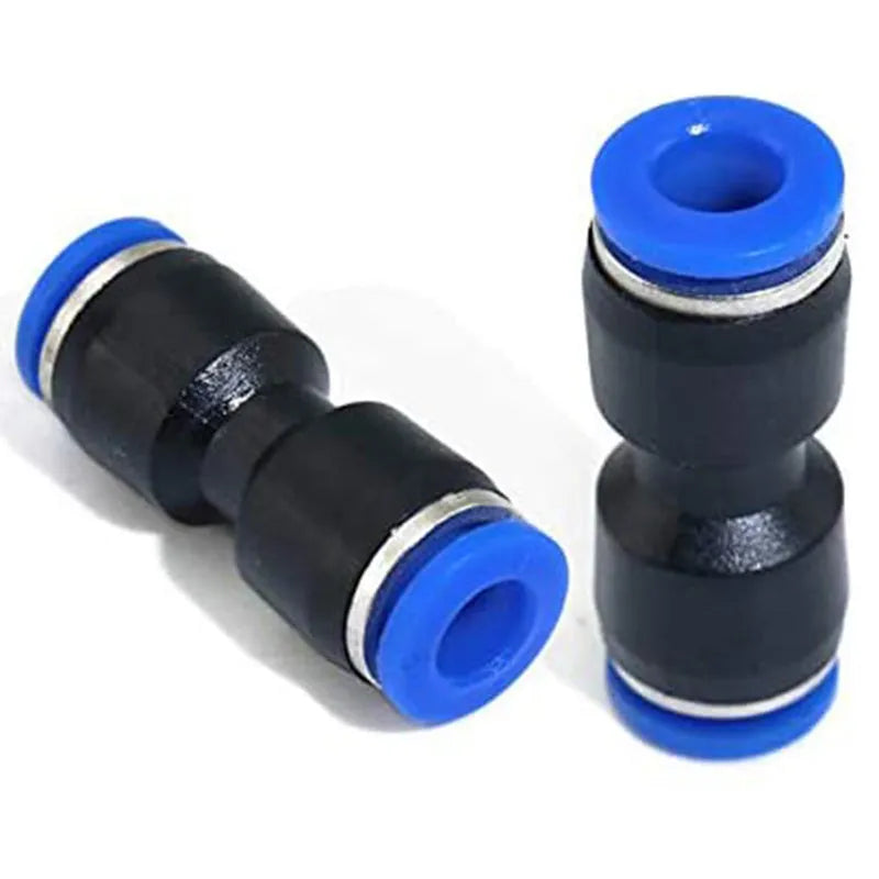 Blue PU straight through pneumatic connector for 4mm to 16mm tubing with quick insertion design