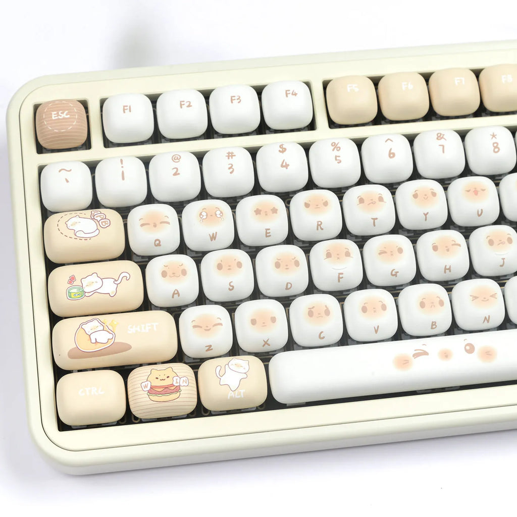 Steamed bread cat theme PBT key cap set with 26 keys for mechanical keyboard customisation