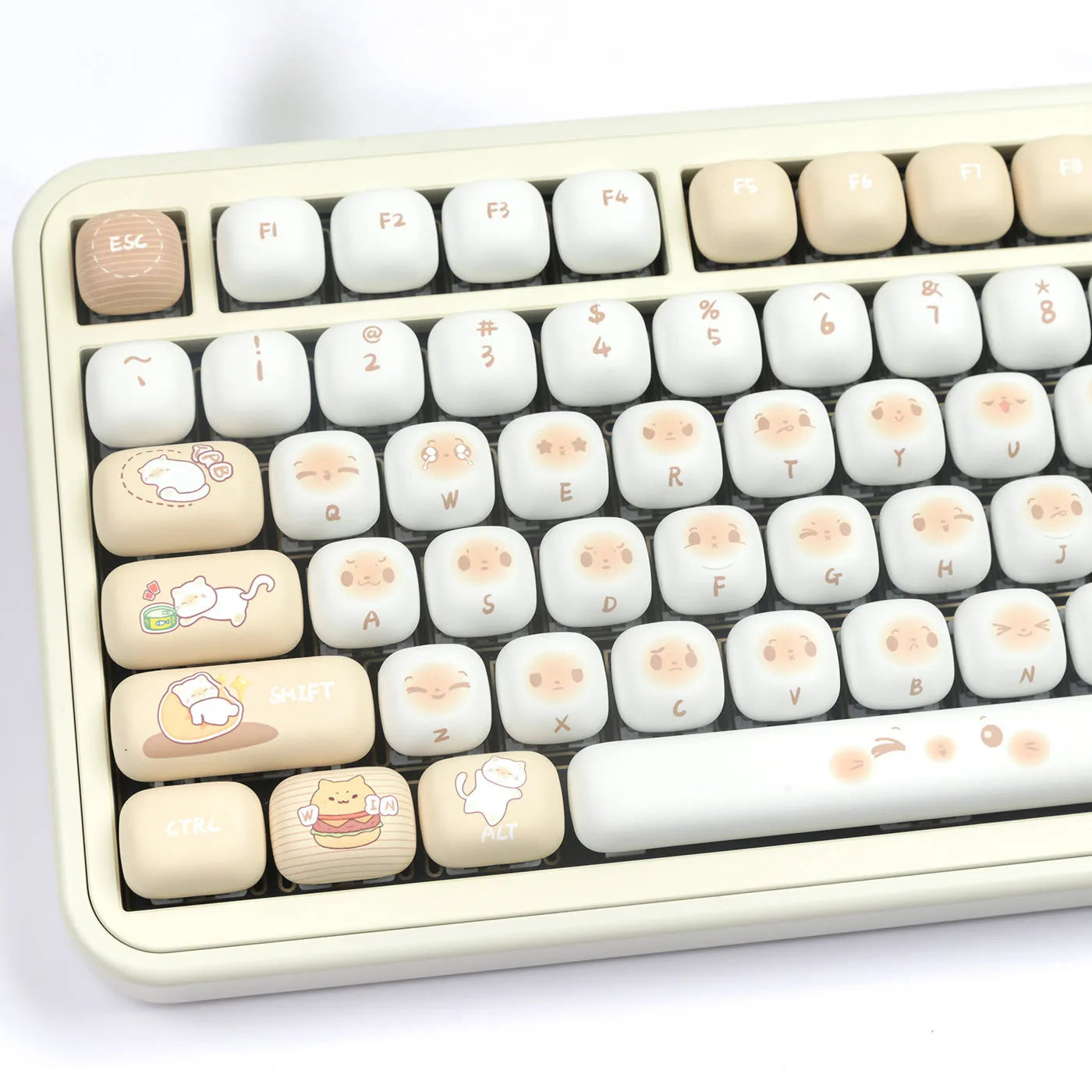 Steamed bread cat theme PBT key cap set with 26 keys for mechanical keyboard customisation