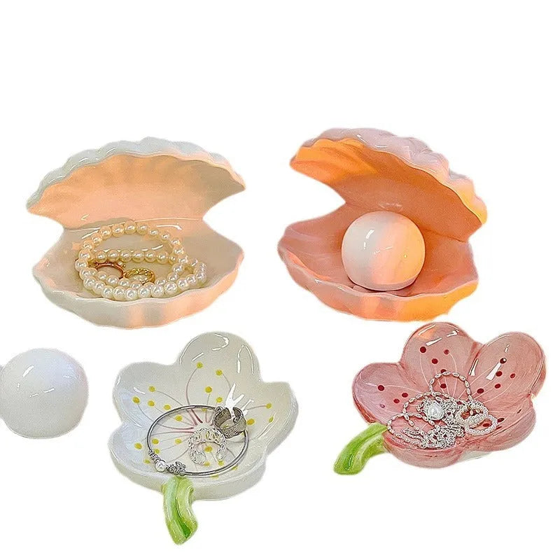 White porcelain night lamp and storage tray with yellow tray and optional pink or white shell.