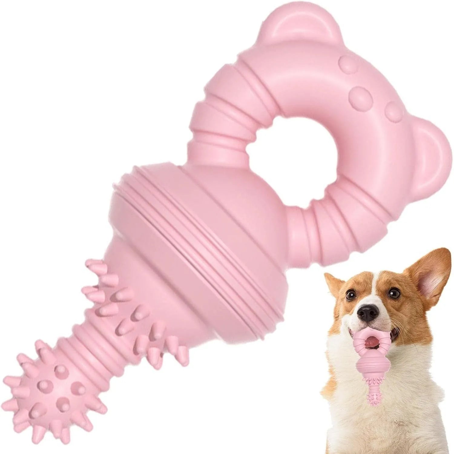Blue rubber dog chew toy with molar-clean pattern and concave-convex teeth cleaning surface