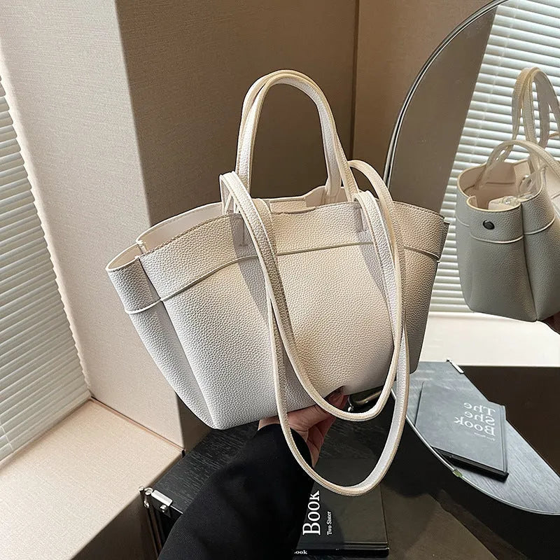 PU large capacity bucket shape tote handbag for women available in black white red brown
