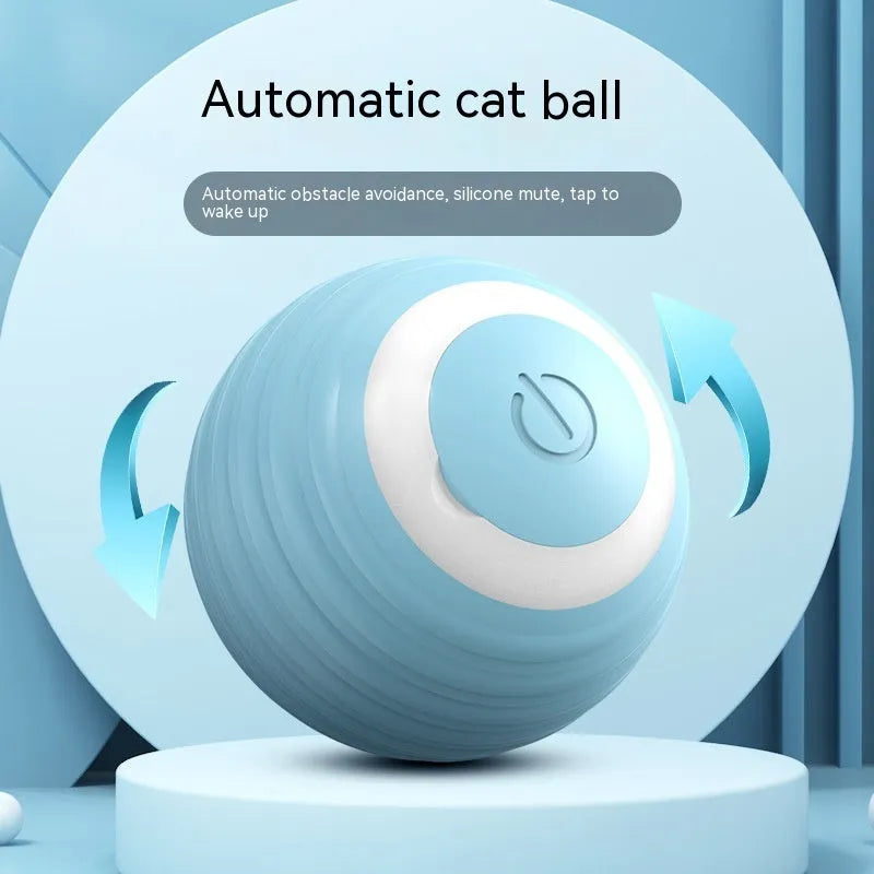Blue rechargeable automatic moving cat toy ball with silicone construction