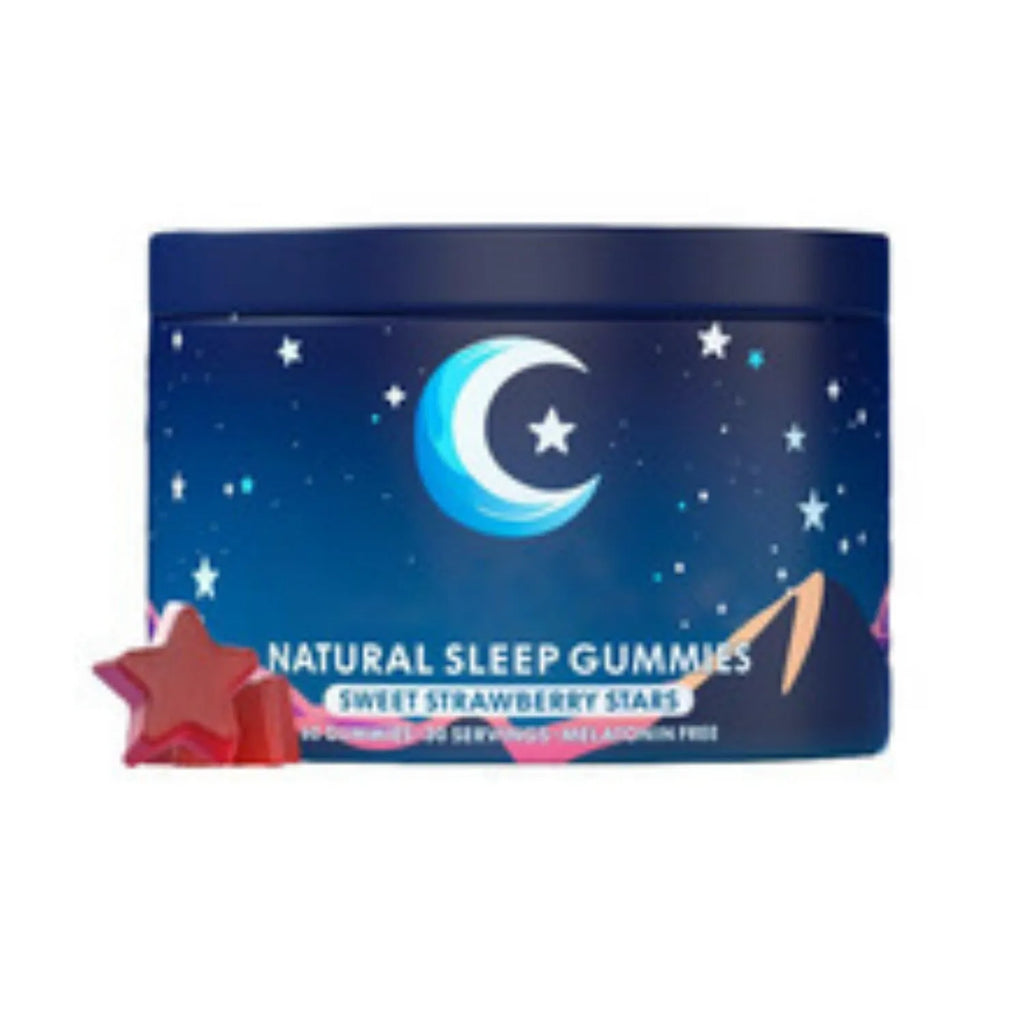 Sealed bottle containing 60 melatonin sleep gummy capsules for room temperature storage