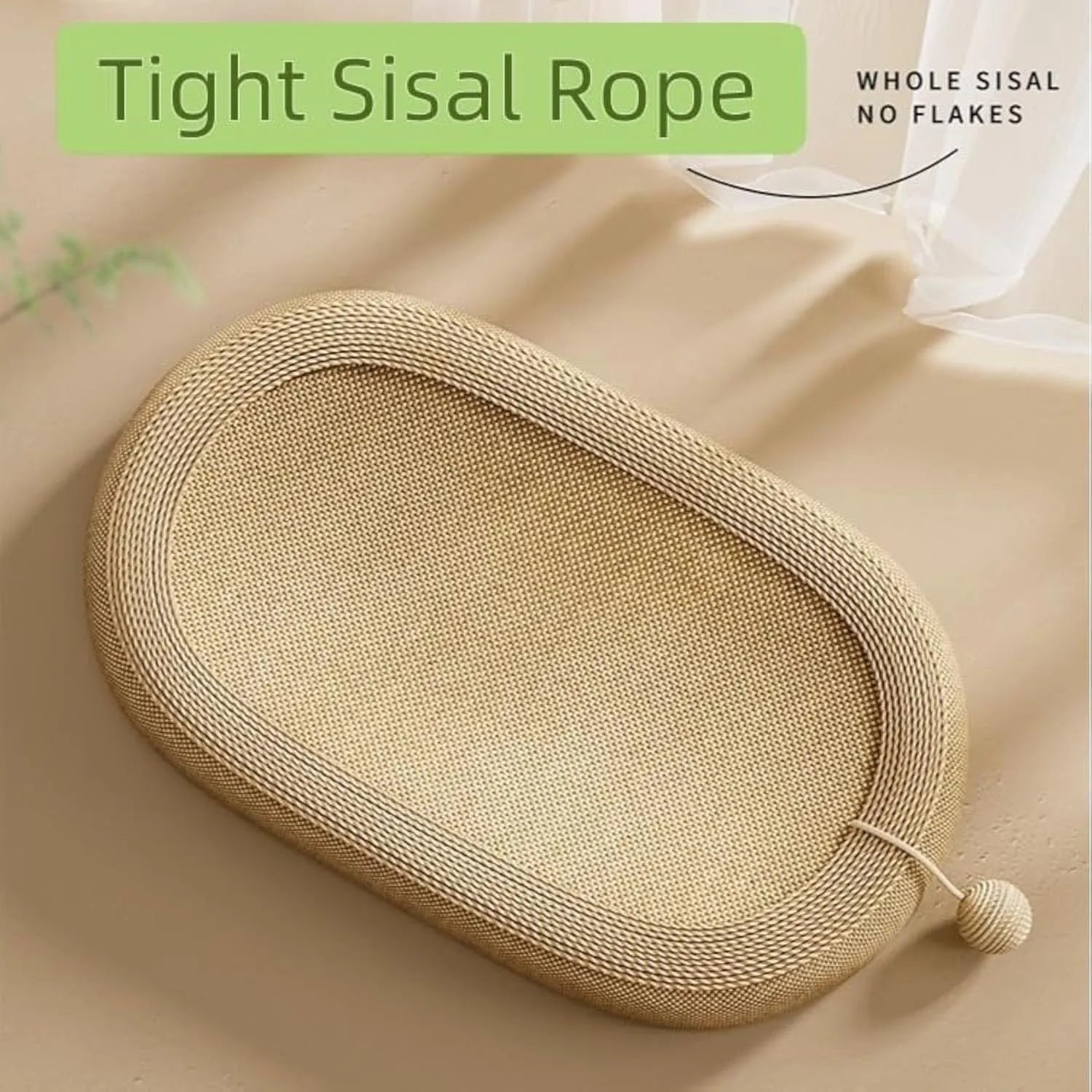 Large natural sisal cat scratching board with flat resting platform measuring 60cm wide