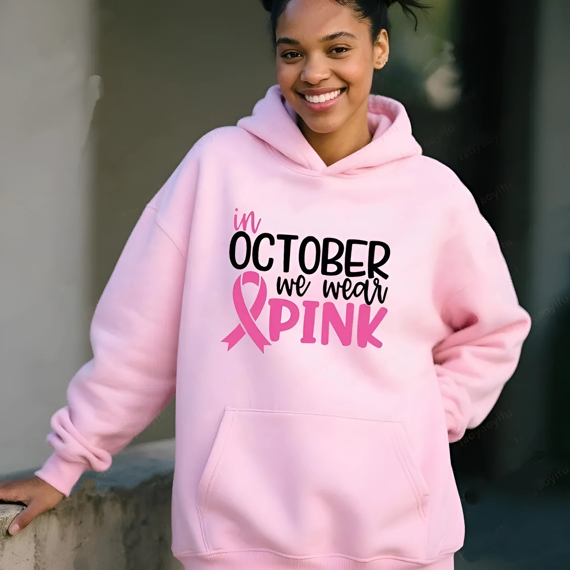 Retro pattern street fashion hoodie with side seam pocket in black, dark blue, pink, or wine red.