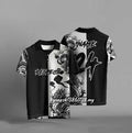 Black loose-fit short sleeve T-shirt with a 3D digital print design