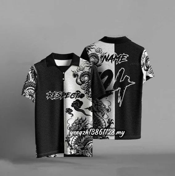 Black loose-fit short sleeve T-shirt with a 3D digital print design
