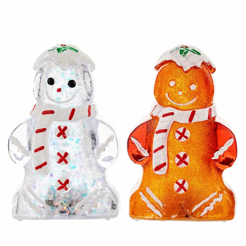 Glowing plastic gingerbread snowman Christmas ornament with a red scarf