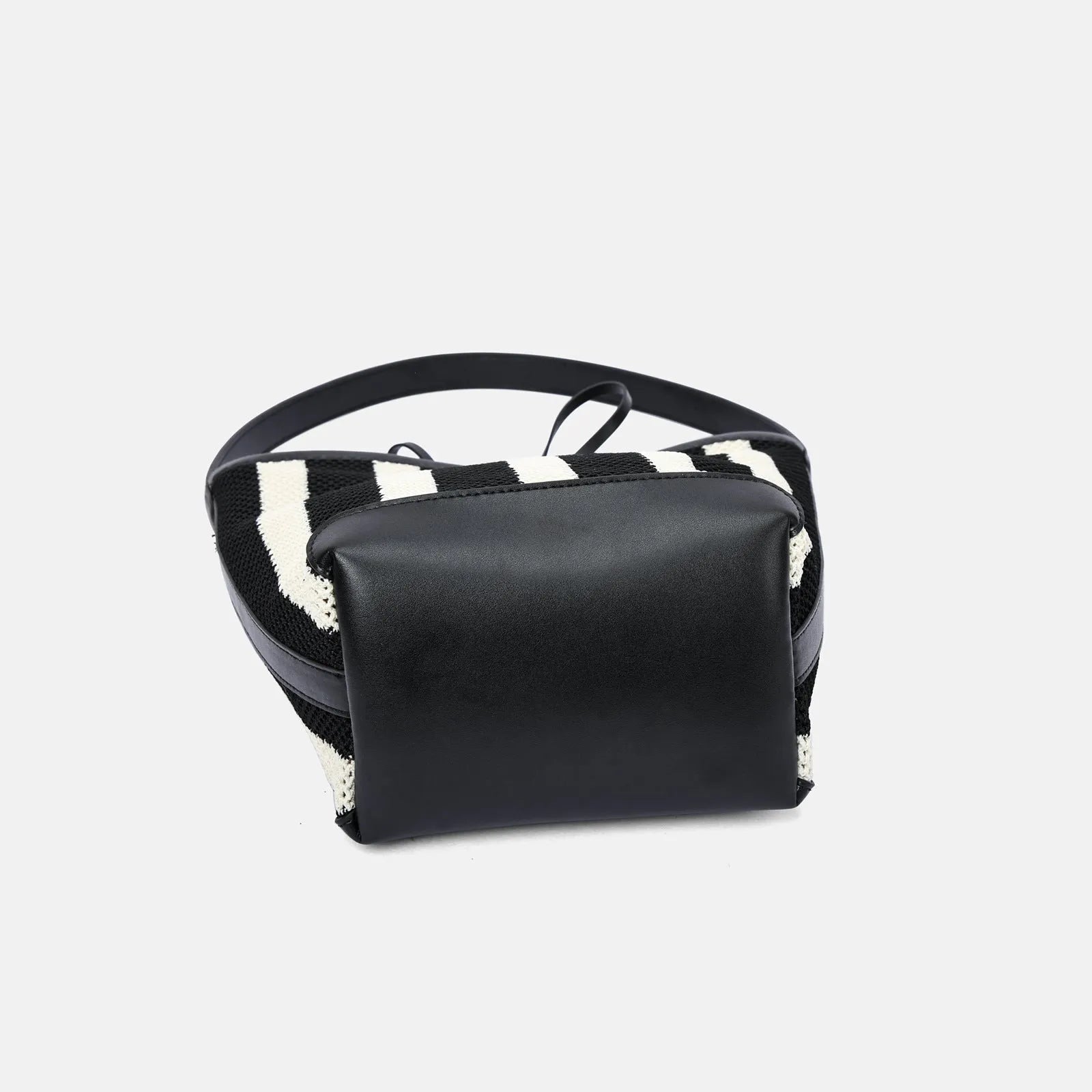 Black and white stripes woven fabric women's shoulder bag with bucket shape