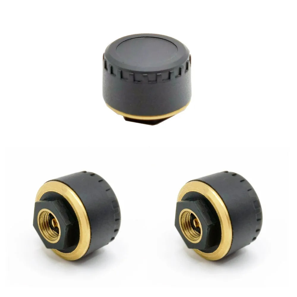 Black Bluetooth tyre pressure monitoring system with four units for car wheels and mobile app display