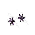 Purple retro flower alloy drop earrings with electroplated finish and butterfly clutch closure