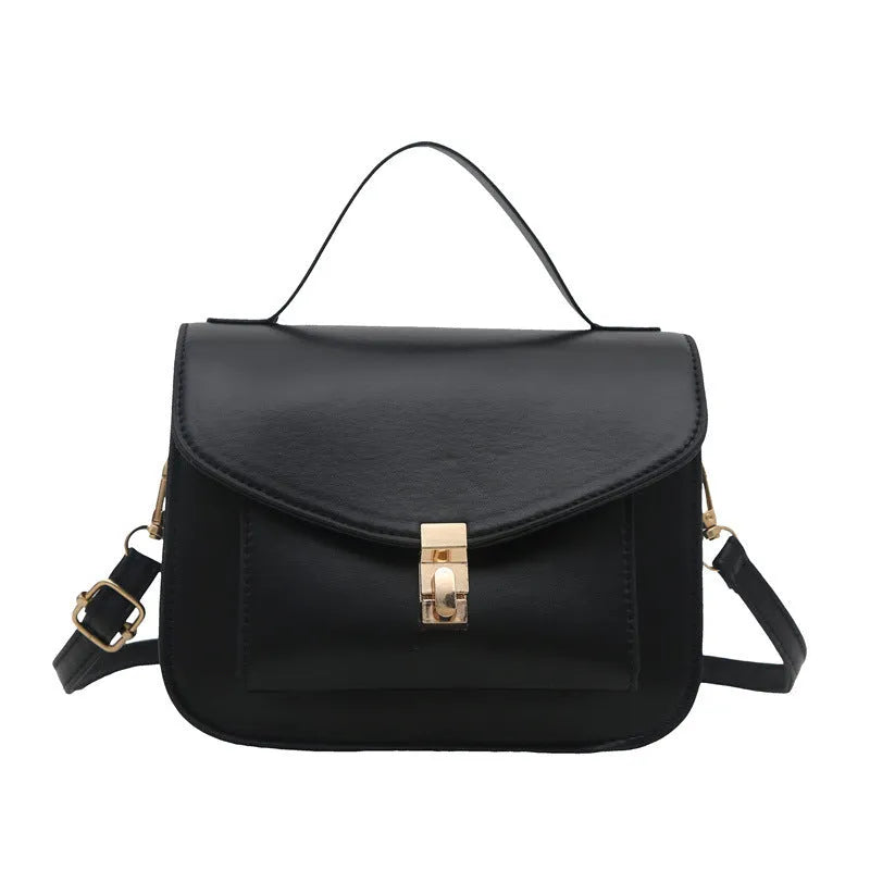 Retro style horizontal square messenger bag in PU material with crossbody strap and document compartment