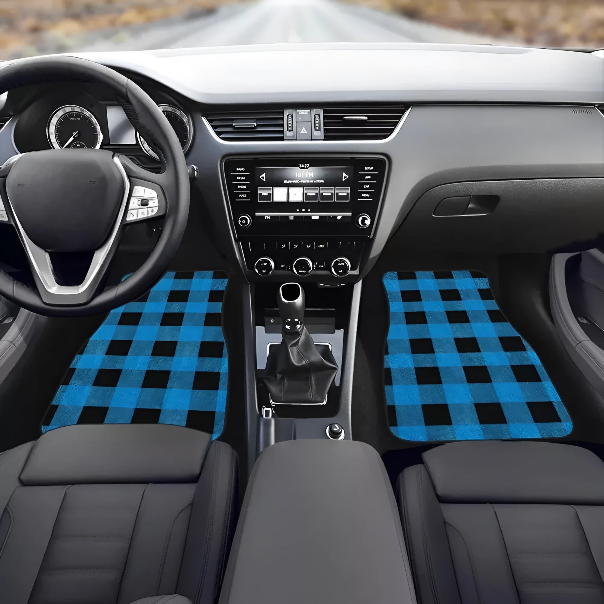 Black printed rubber car floor mats, a four-piece set with a 20mm thick waterproof lining.
