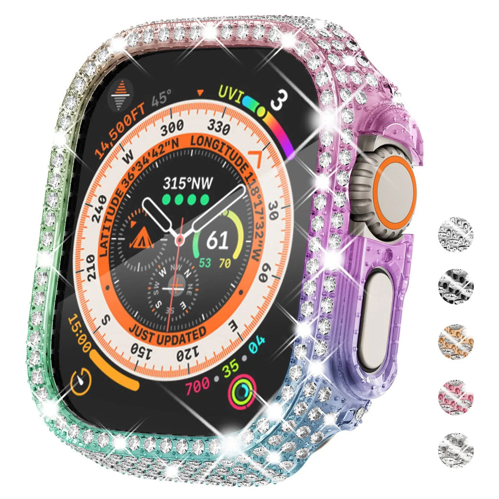 Full diamond cut-out PC smart watch protective case for 49mm iWatch in transparent colour