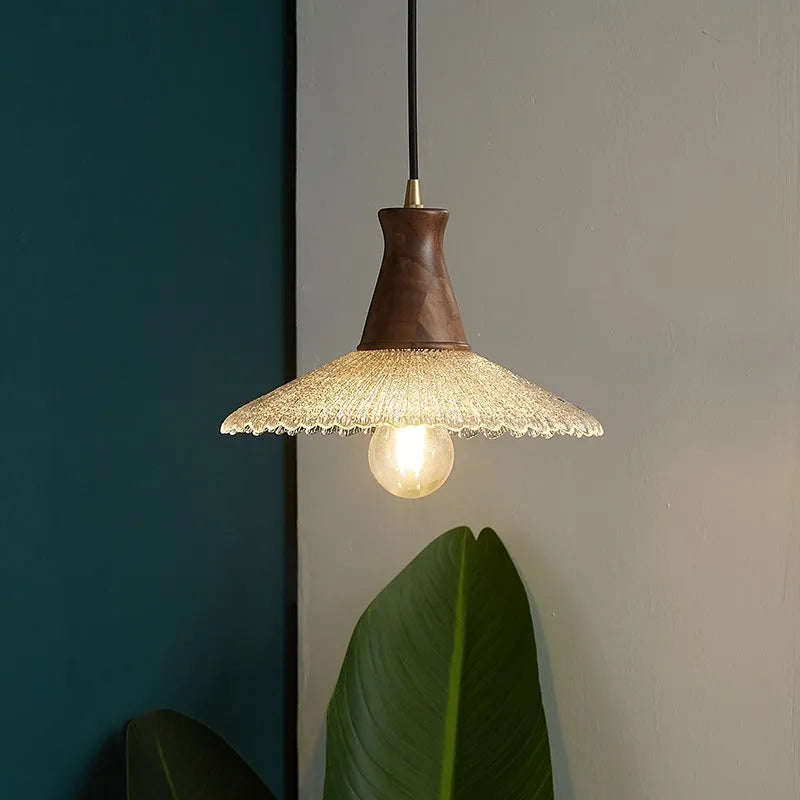 Retro wood and glass brass chandelier ceiling light for cafes