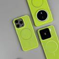 Frosted magnetic iPhone case in blue showing heat dissipation design and shockproof construction