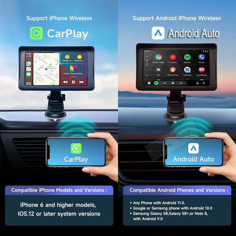 7 inch portable car smart display with wireless Carplay and retractable windshield mount