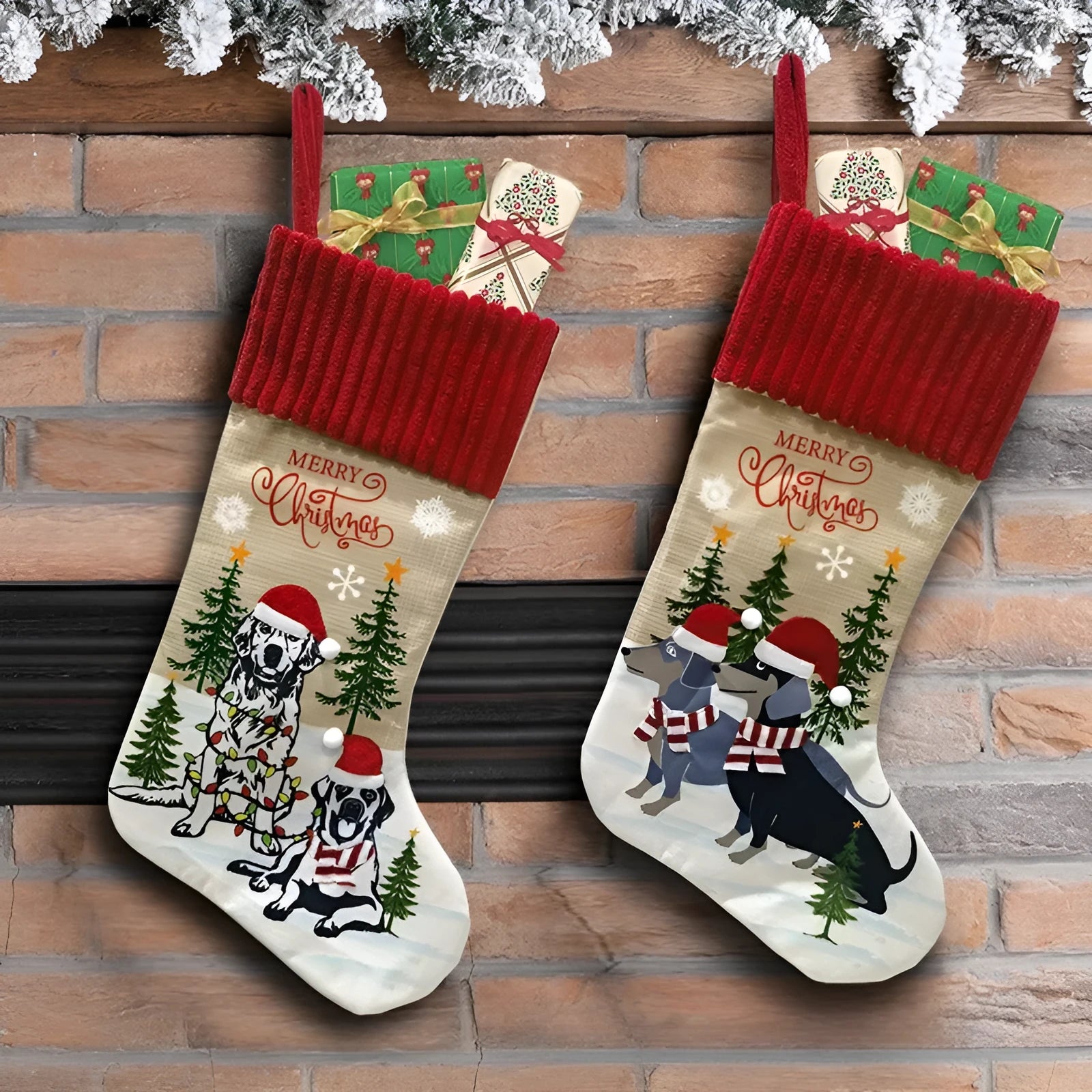 Cloth Christmas tree pendant with cat and dog designs measuring 46 by 28cm
