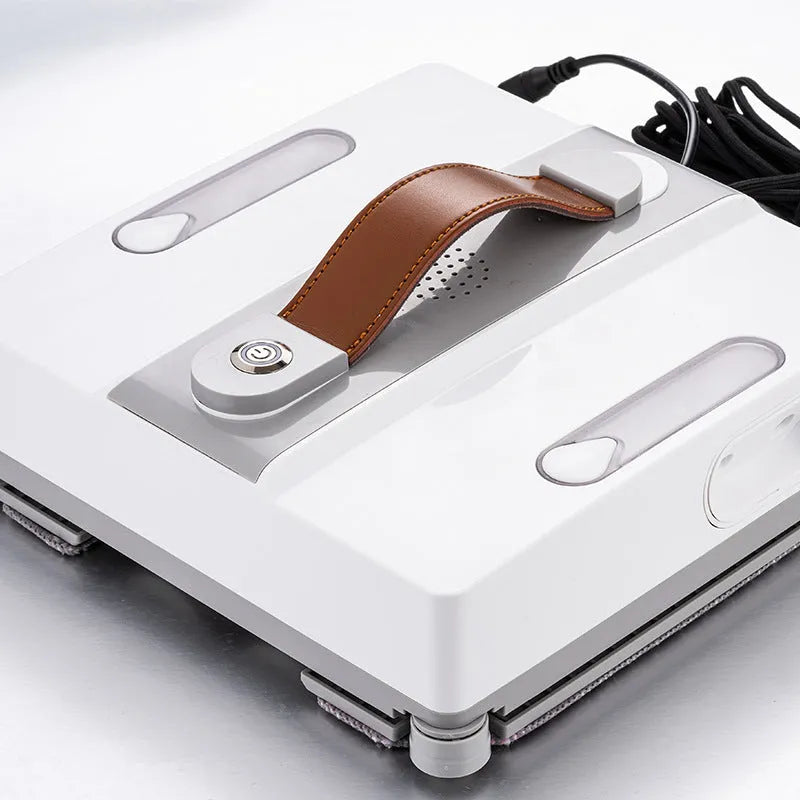 White intelligent window cleaning robot for high-rise windows with electric washing system