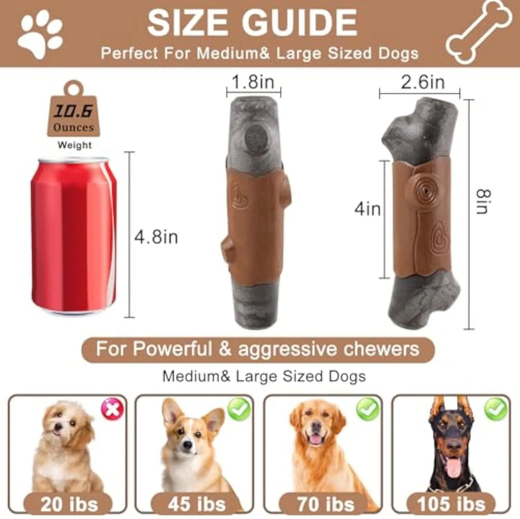 Large branch-shaped dog chew toy for aggressive chewers with bacon flavour