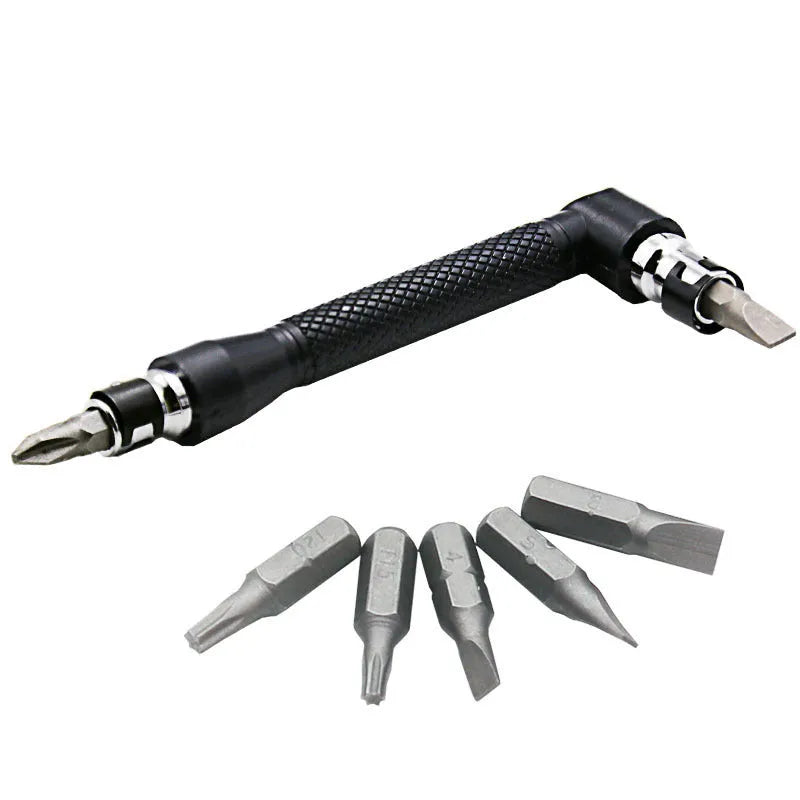 L-type double-headed socket wrench handle with ten drill bits laid out, made from 45# steel