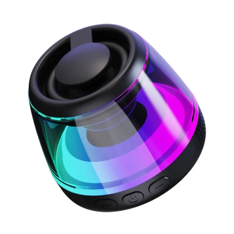 White mini Bluetooth speaker with ambient light on magnetic base
